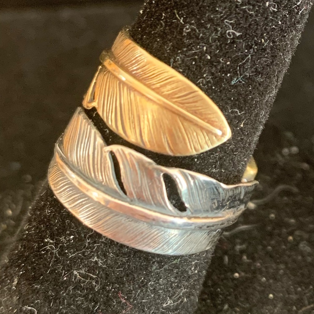 Goros Double Feather Solid Gold And Silver Ring - image 7